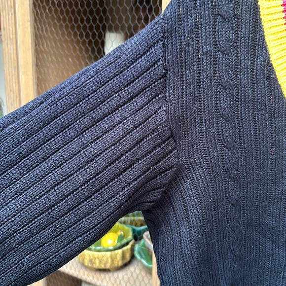 Vintage Limited Express Cable Knit Striped Trim Cropped V Neck Sweater - Picture 7 of 10